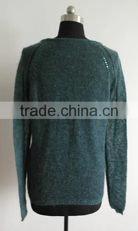 Fashion ladies V neck pullover with bead around neck style