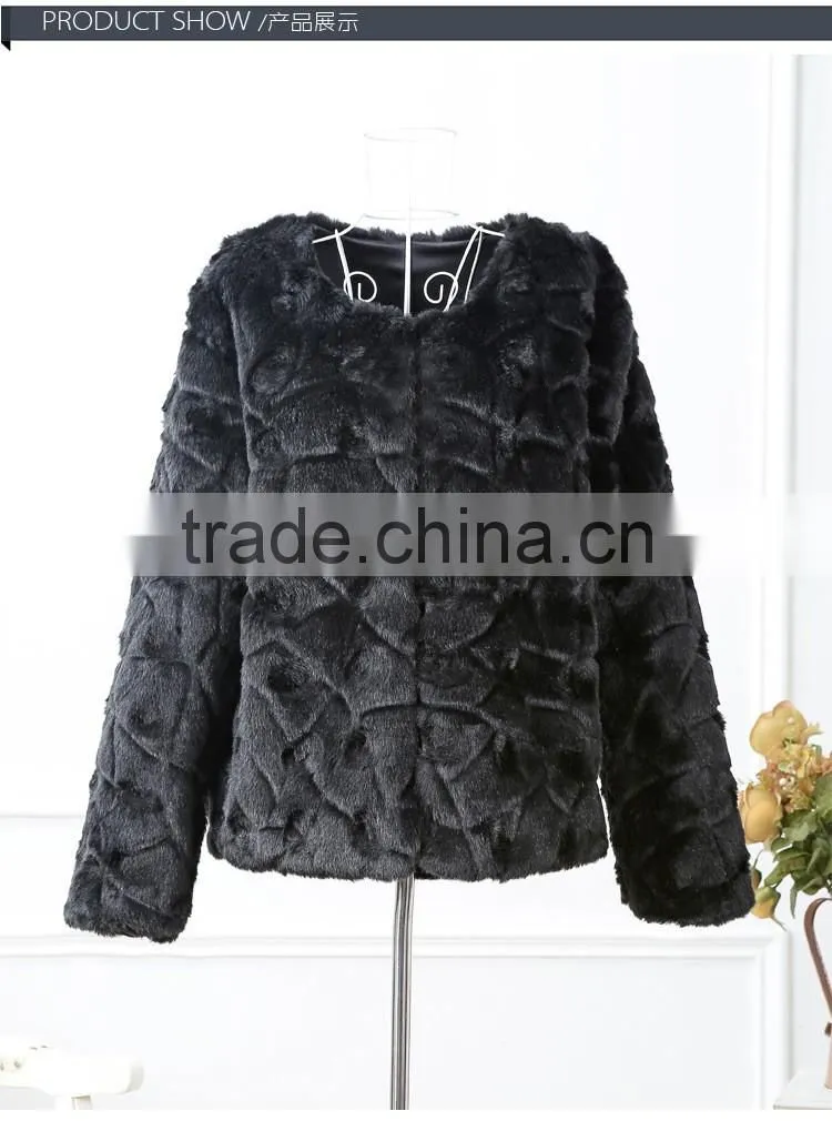 Super quality low price short faux rabbit fur coat pure printed lady fake fur short jackets