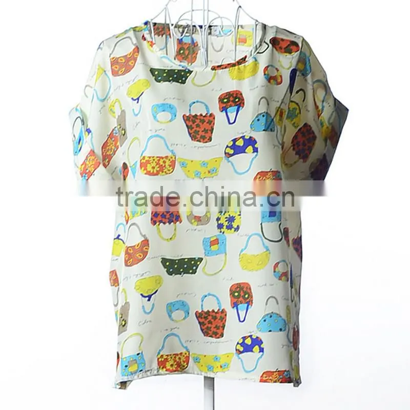 2017 new design ladies print chiffon style blouse