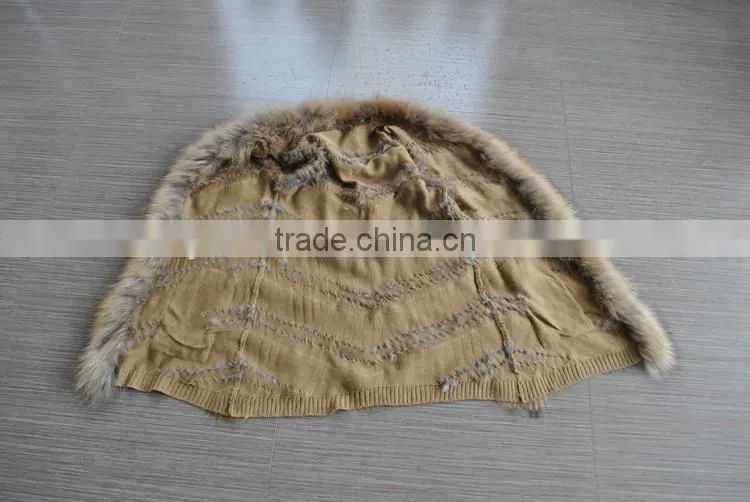 YR646 Stylish Real Rabbit Knit and Raccoon Fur Waistcoat Euro Long Fur Gilet