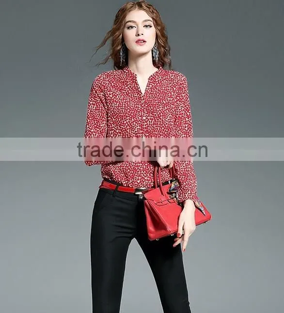 2017 new style office blouses for women printed long sleeve blouse