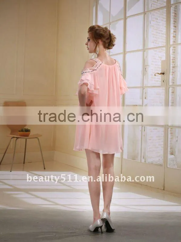 Astergarden New Design Emma Roberts Style Beaded Pink Chiffon Short Party Dress AS032-5