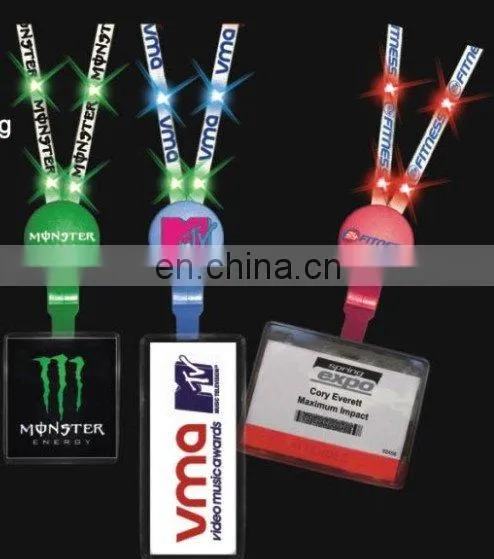 custom led flashing light necklace lanyard,led light up christmas flat lanyard