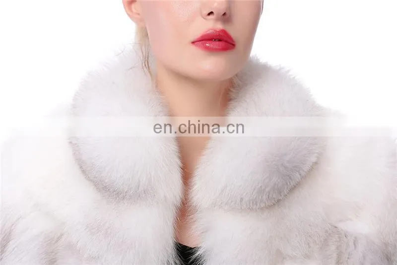 Finland Whole Skin Blue Fox Fur Overcoat Jacket Women Genuine Fur Coat cross fox fur coat