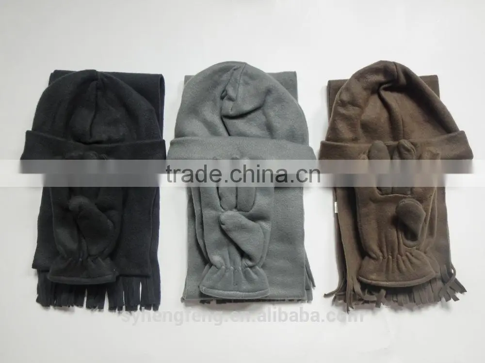 2016 New Polar fleece three-piece including hat scarf and gloves