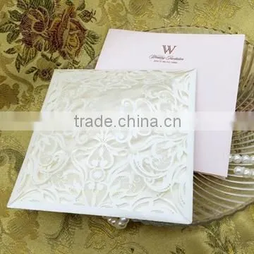 Latest Western Style Hollow Luxury White Laser Cut Wedding Invitations