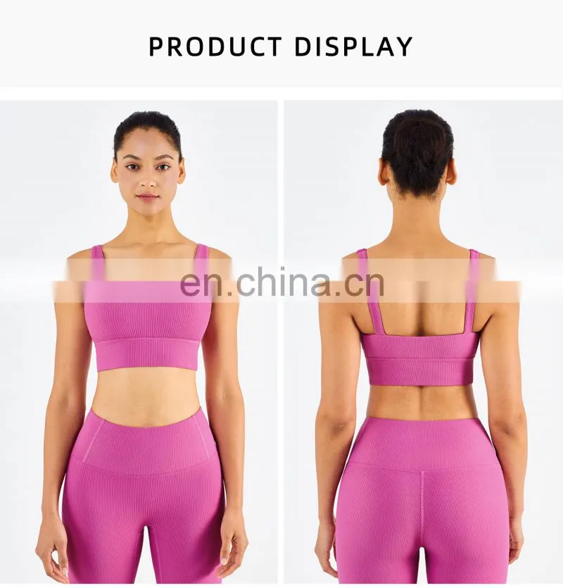 Gym Activewear Women Sling Wide Shoulder Bra Fitness Ribber Tank Top Running Sports Bra