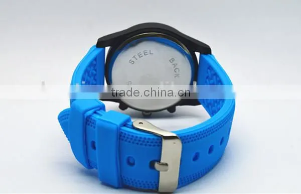 Japan movt quartz watch stainless steel back, azure silicone strap