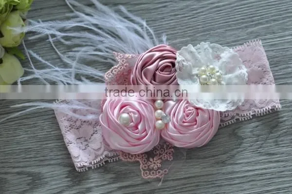 wholesale beautiful girls hair accessory fashion feather flower baby kids headband for 0-3years