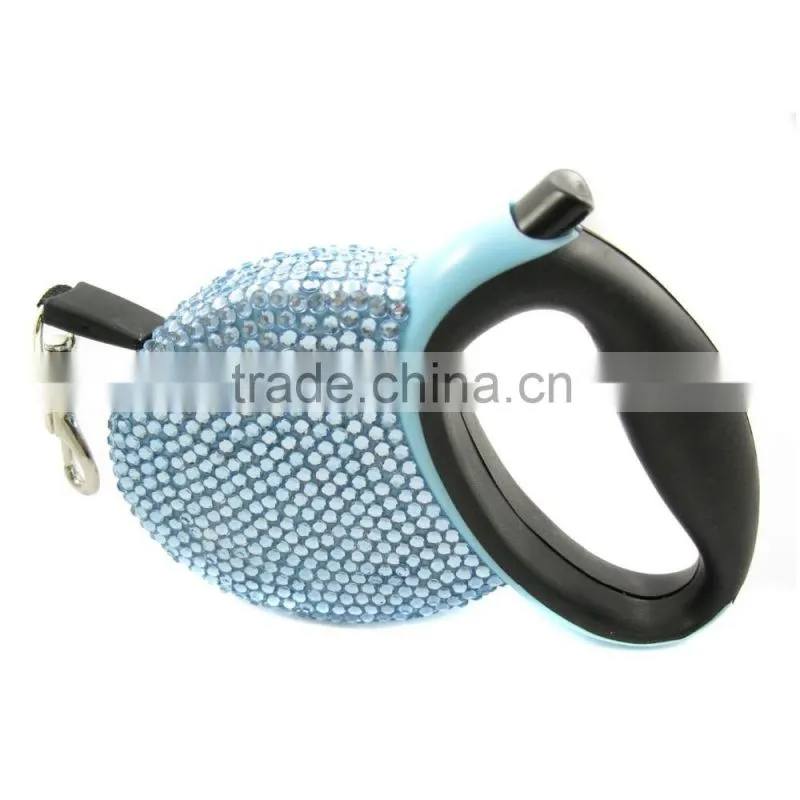 Bling Rhinestone Studded Retractable Dog Pet Leashes Extending Leads Pink/Blue