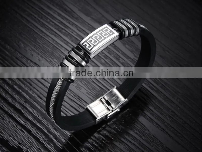 Hot selling silicon bracelet men silicone charm bracelet popular style stainless steel silicon bracelet