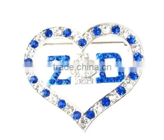 Wholesale vnistar zeta phi beta heart shape crystal brooch girls' fancy pin jewelry in normal size high quality