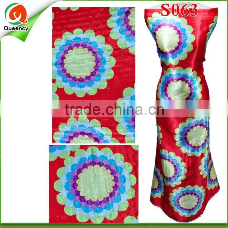 Latest African fashion design beautiful printed silk satin fabric with stones S060