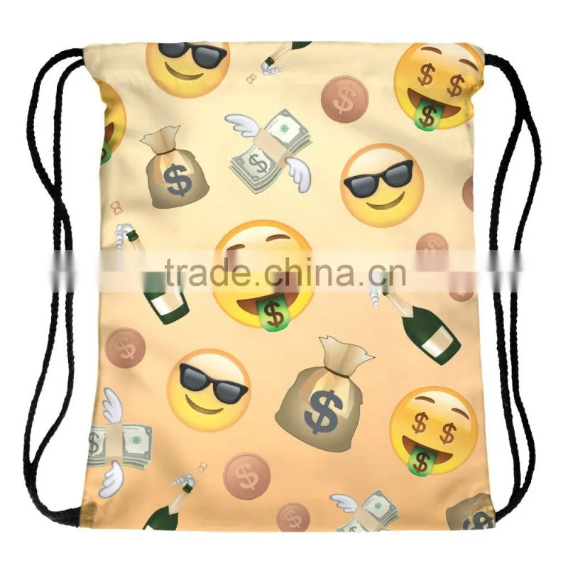 High Quality 3D Printed Emoji Dollars Promotional Drawstring Bag