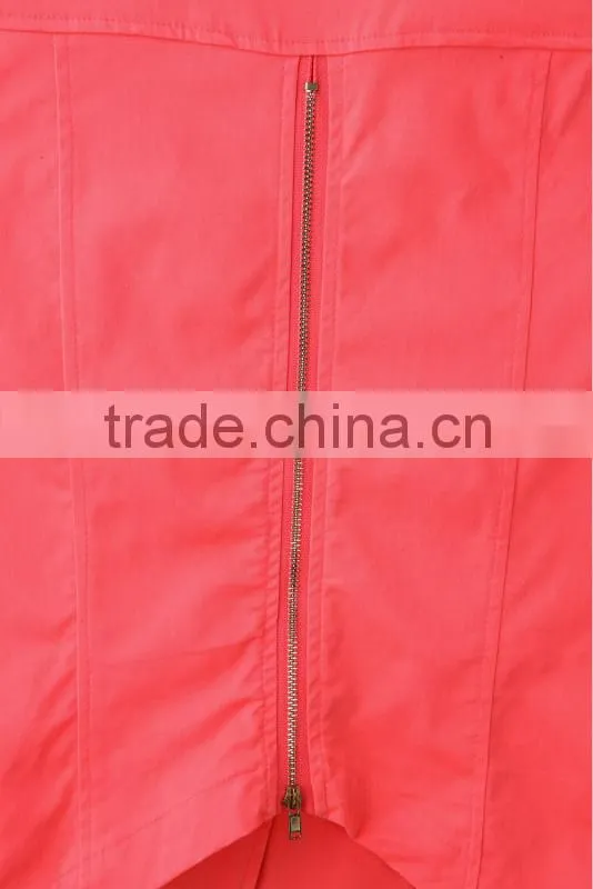 fashion spring neon color ladies'casual tail suit,fashion ladies'jacket with pearl on shoulder and accessory zipper on back