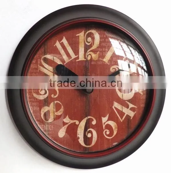 Dia 25 cm Contry Style Round Metal Wall Clock,Rustic Wall Clock