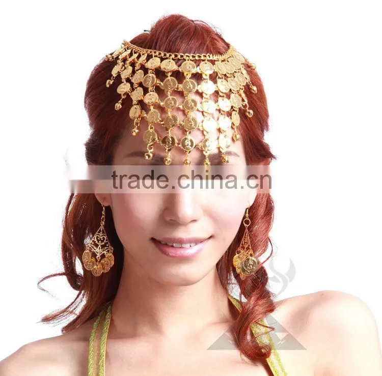Wholesale gold earrings designs with hairband for girls' belly dance show