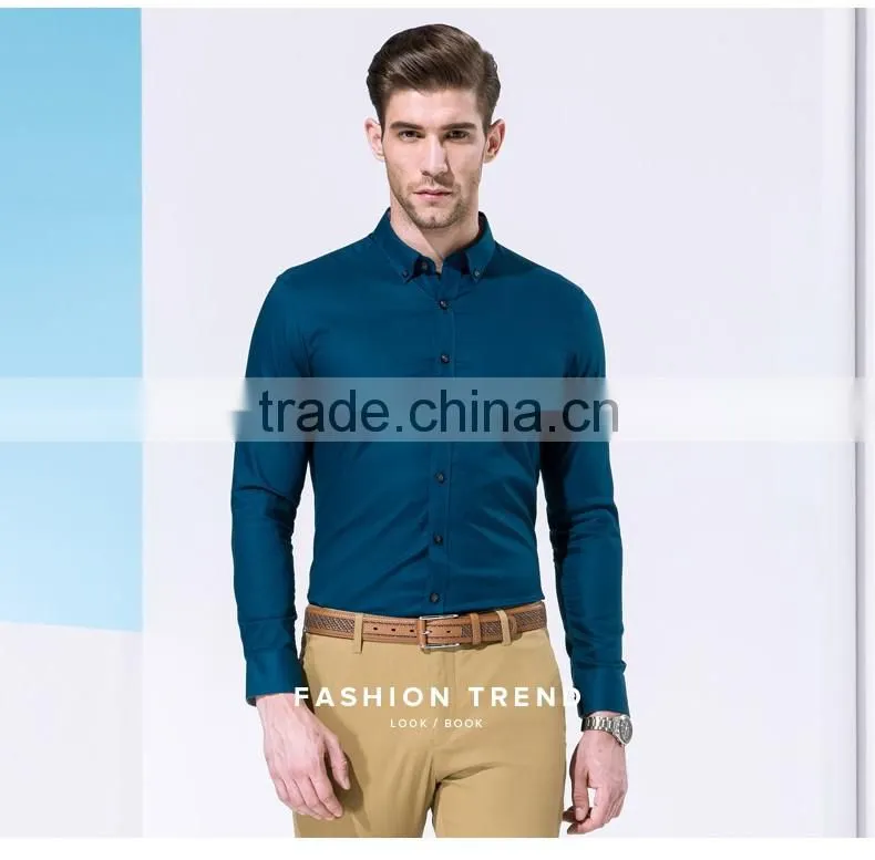 In the spring of the new Men's business casual classic pure color long sleeve shirts