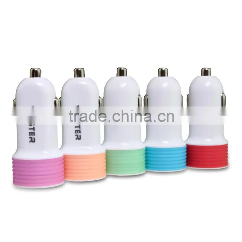 5V 2.4A Colorful flat Portable Single reversible USB Port Mobile Phone Auto Car Charger