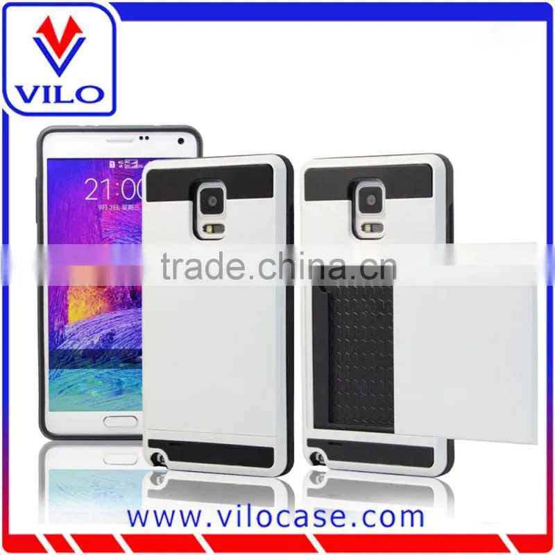 2 in 1 card holder tpu+pc hard back case for samsung Note 4