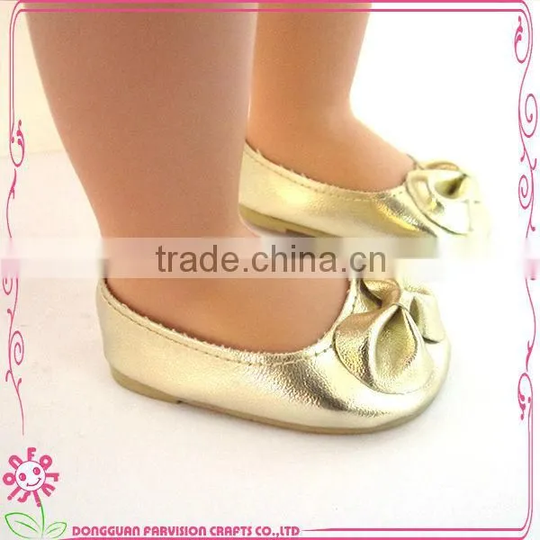 Mini golden doll shoes with bow OEM 18'' doll shoes for kids