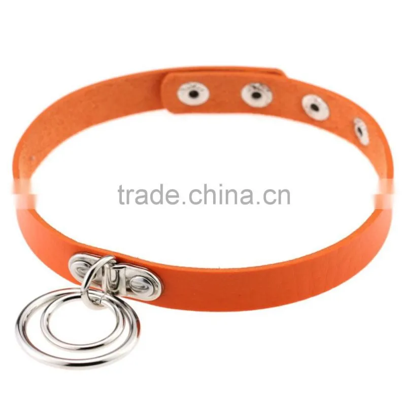Hot Sale Fashion Sexy Punk Gothic Leather Choker necklace Round Metal Pendant Buckle Collar Anime Necklaces