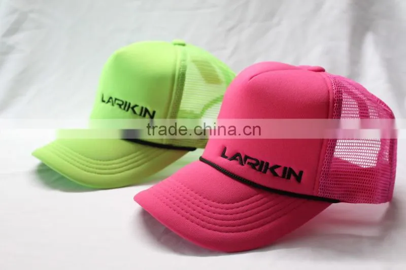 Neon color trucker hats with black strap