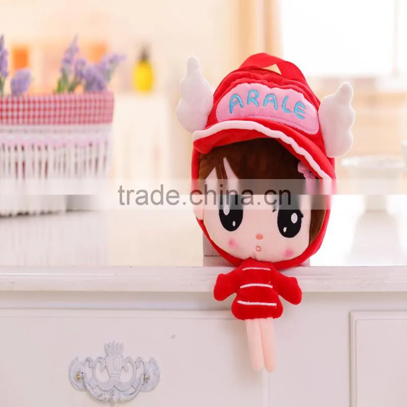 30*20cm beautiful customized blue plush Angel girl doll satchel with matched embroidery cap
