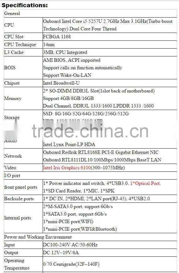 Smart HTPC i5 micropc Windows 10 with Intel Core i5 -5257u 2.7G computer mini Intel HD 6100 support HD 4K wifi HDMI