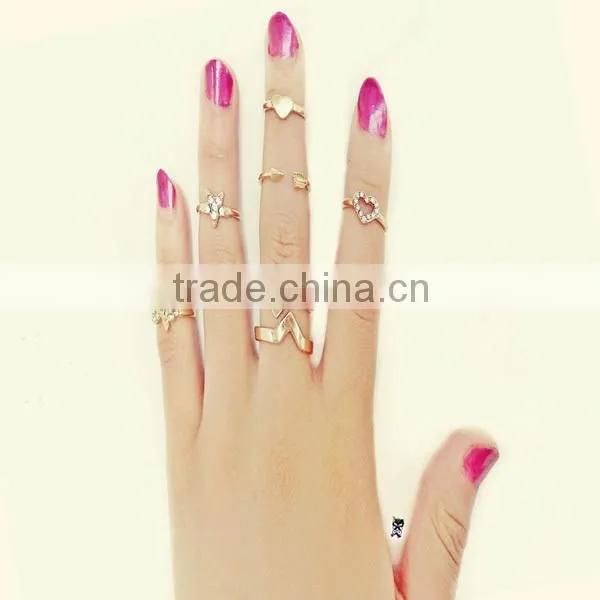 japan korea star style 6pcs set joint gold finger ring