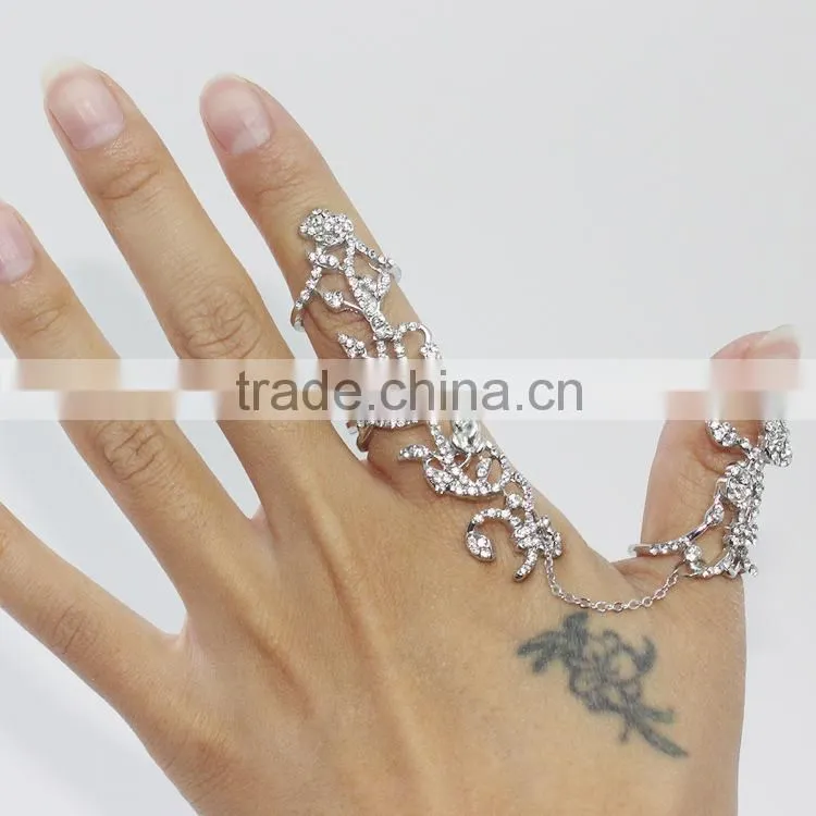 novelty antique silver rose flower shaped double ring