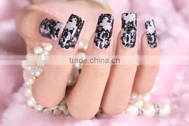 black/white lace nail sticker wholesale Shining Glitter Nail Sticker Nail Wraps