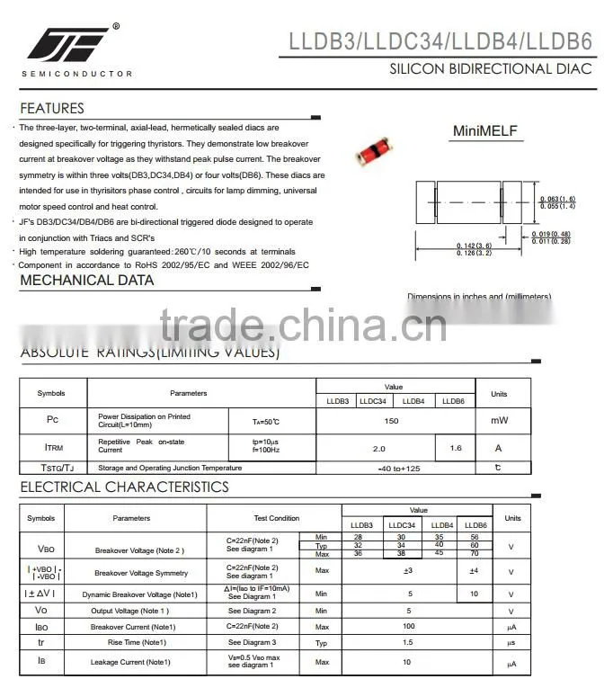 LLDB3 LLDB4 LLDB6 LLDC34 MINIMELF PACKAGE SMD diac for ballast HID ballast
