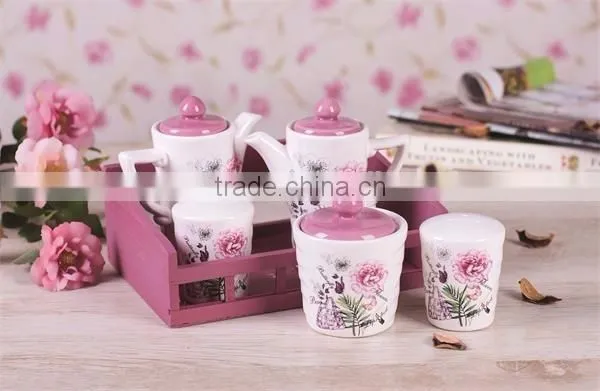 Wholesale Black Ceramic Salt Pepper Oil and Vinegar Set with Wooden Stand
