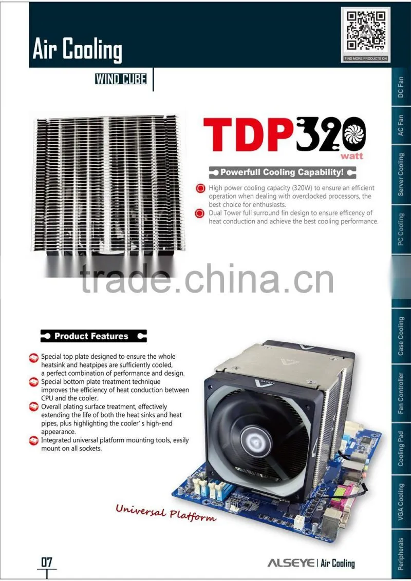 Alseye AB0101 manufacture cpu heatsink fan WIND CUBE air cooling