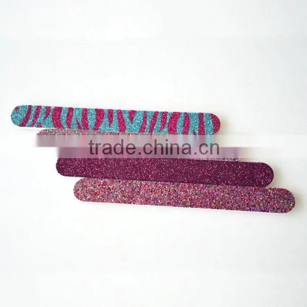 Wholesale custom bling glitter nail file Zebra texture emery board cheap nail care tools for beaurty salon factory