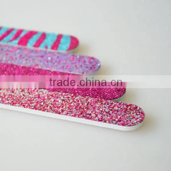 Wholesale custom bling glitter nail file Zebra texture emery board cheap nail care tools for beaurty salon factory