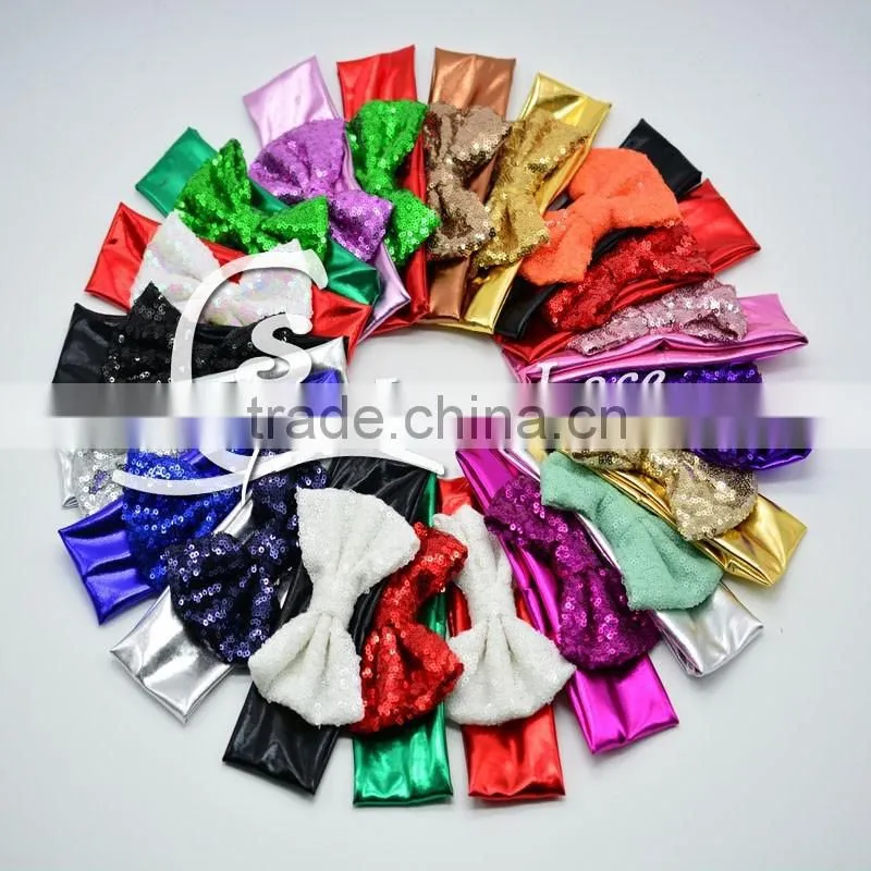 Wholesale Girls Baby Head wraps glitter sequin bowknot Turban Headwear / European style Women Stretch Twist Headband /