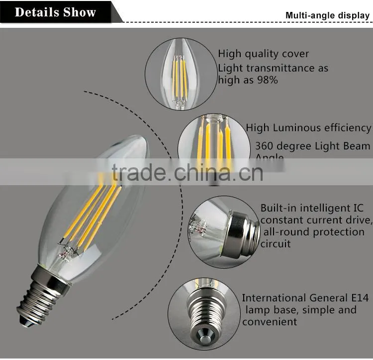 Mingshuai Chandelier LED filament bulb candelebra C35 full glass lamp 2W E14 dimmable
