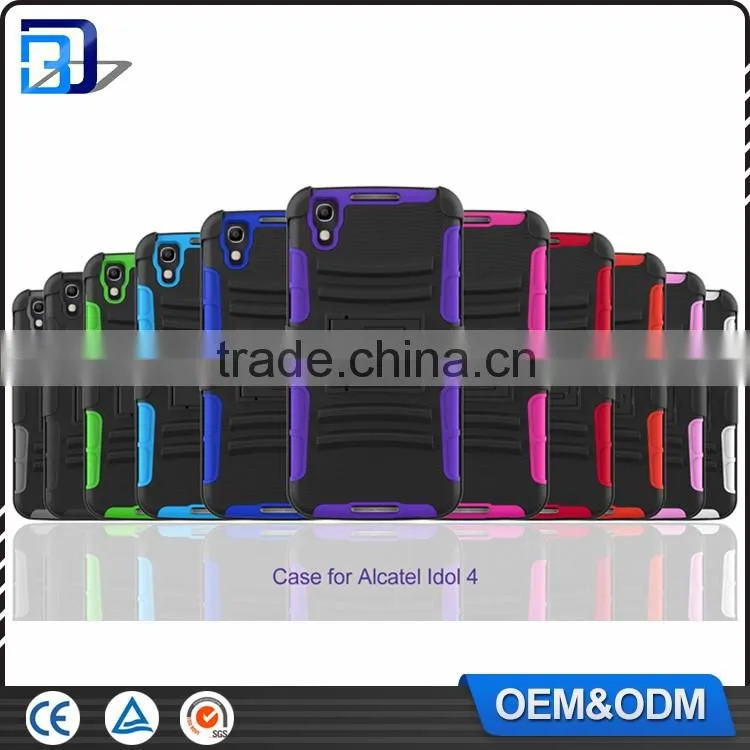 Top Selling 3 in 1 Silicone + PC Hybrid Kickstand Handy Outdoor Belt Clip Case For Alcatel One Touch Idol 4 Back Cover China