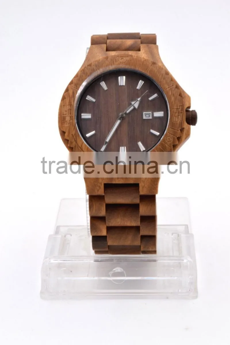 Hot selling fashion round dial quartz wood watch