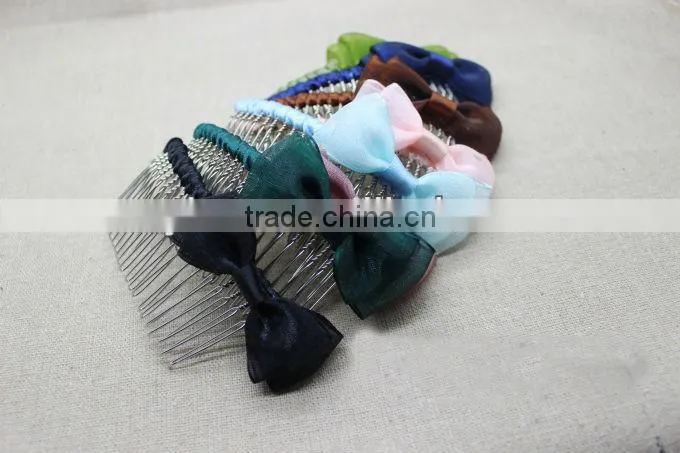 Elegant Girl Cute Bow Tie Metal Hair Comb Wrapped Ribbon Mixed Colors
