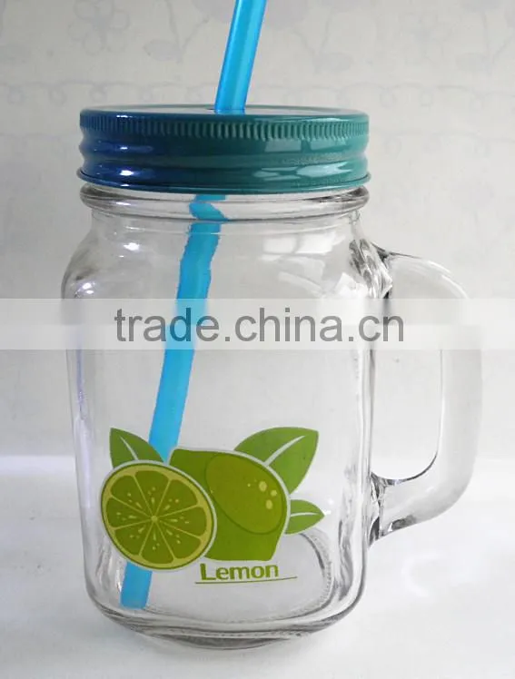 Straw beverage glass jar with handle