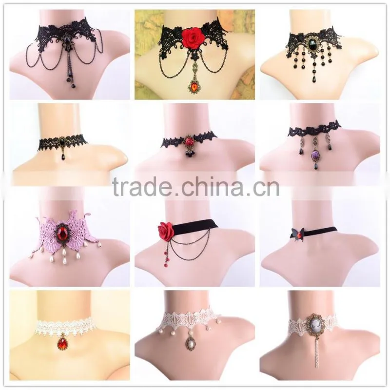 jewelry black lace choker necklace pearl necklace fake collar necklace female gothic