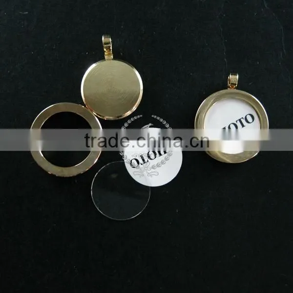 14mm round bezel base tray setting 14K light gold plated brass photo frame brass custom pendant charm locket DIY1850232