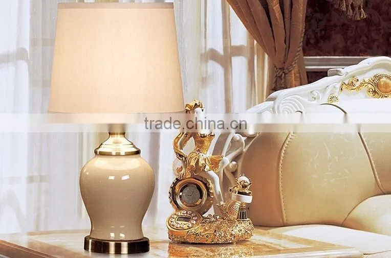 Round Ceramic Body With Fabric Lampshade Modern Desk Lamp Bedroom Living Room Table Lamp
