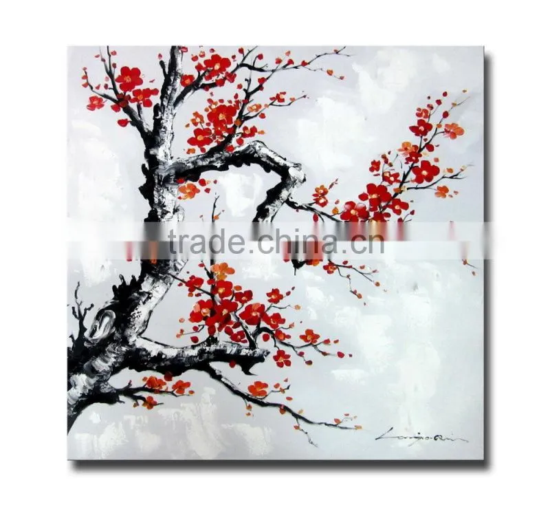 Modern Canvas Flower White Black Red Painting