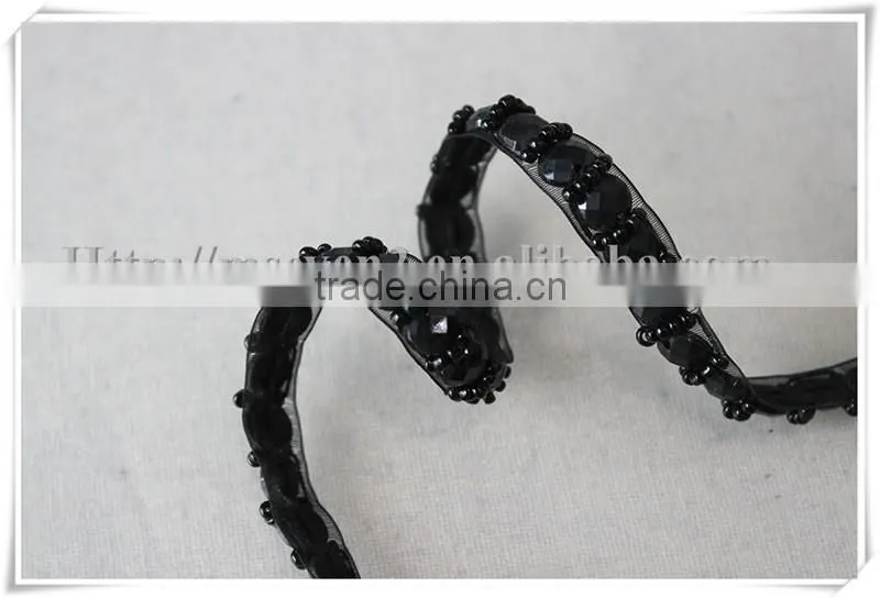 Handmade Black organza Beaded Trim decorative beaded trimming for garments/bags/dress