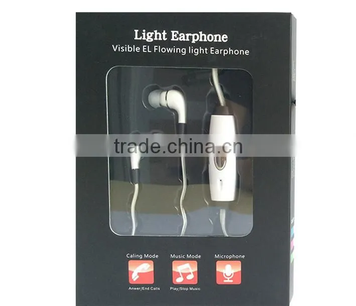 Welcomed Recharge Visible Flowing light In-Ear Earphone/ Flat Ear Type EL flash glowing earbuds