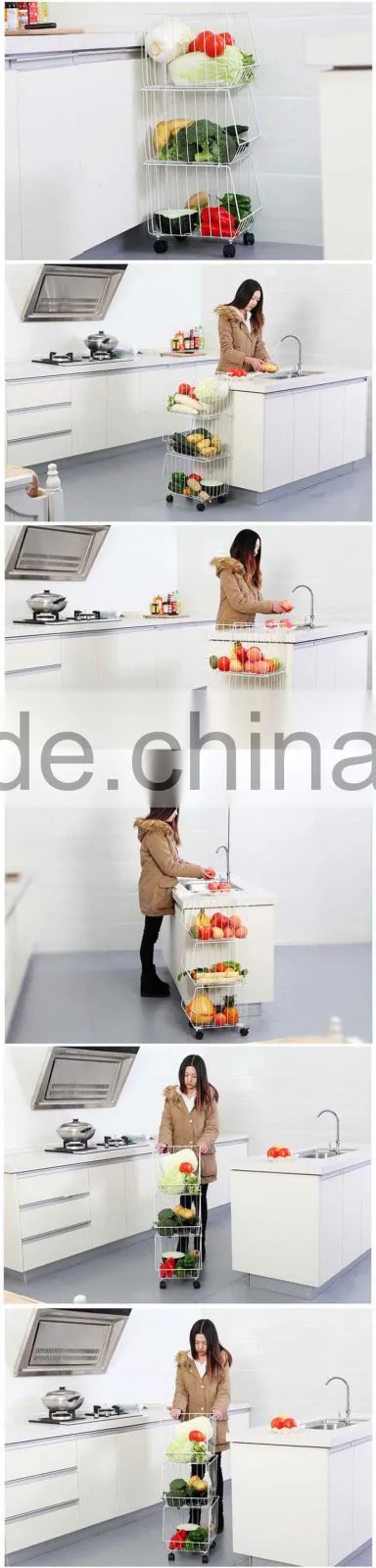 Kitchen Steel Wire Utility Cart Storage 3 Tier Shelf Rolling Wheels Basket